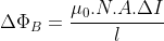 \Delta \Phi _{B}=\frac{\mu _0.N.A.\Delta I}{l}