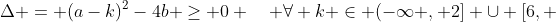 Delta = (a-k)^2-4b geq 0 quad forall k in (-infty , 2] cup [6, +infty)