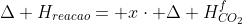 Delta H_{reacao}= xcdot Delta H^f_{CO_2}+ycdot Delta H^f_{CO} + 3cdotDelta H^f_{H_2O}-Delta H^f_{C_6H_6}