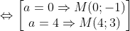 \Leftrightarrow \begin{bmatrix} a=0\Rightarrow M(0;-1)\\ a=4\Rightarrow M(4;3) \end{matrix}