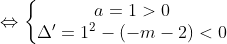 \Leftrightarrow \left\{\begin{matrix} a=1>0\\ \Delta'=1^2-(-m-2)<0 \end{matrix}\right.