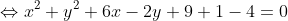 \Leftrightarrow x^{2}+y^{2}+6x-2y+9+1-4=0
