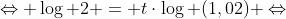 Leftrightarrow log 2 = tcdotlog (1,02) Leftrightarrow