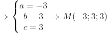 \Rightarrow \left\{\begin{matrix} a=-3\\b=3 \\c=3 \end{matrix}\right.\Rightarrow M(-3;3;3)