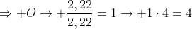 Rightarrow O
ightarrow frac{2,22}{2,22}=1
ightarrow 1cdot4=4