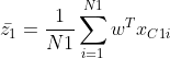 \bar{z_{1}} =\frac{1}{N1} \sum_{i=1}^{N1} w^{T} x_{_{C1}i}