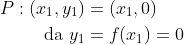 \begin{align*} P: (x_1,y_1) &= (x_1,0) \\ \text{da }y_1 &= f(x_1) =0 \end{align*}