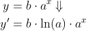 \begin{align*} y&=b\cdot a^x\Downarrow\\ y'&=b\cdot \ln(a)\cdot a^x \end{align}