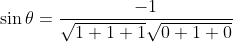 \begin{aligned} &\sin \theta=\frac{-1}{\sqrt{1+1+1} \sqrt{0+1+0}} \\ & \end{aligned}