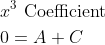 \begin{aligned} &x^{3} \text { Coefficient }\\ &0=A+C \end{aligned}