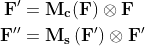 \begin{aligned} \mathbf{F}^{\prime} &=\mathbf{M}_{\mathbf{c}}(\mathbf{F}) \otimes \mathbf{F} \\ \mathbf{F}^{\prime \prime} &=\mathbf{M}_{\mathbf{s}}\left(\mathbf{F}^{\prime}\right) \otimes \mathbf{F}^{\prime} \end{aligned}