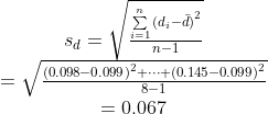 Σ (d, -d)? (0,098-0.099 )2+...+(0.145 -0.099)2 81 = 0,067