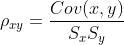 \bg_white \rho _{xy}=\frac{Cov(x,y)}{S _{x}S _{y}}
