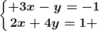 \left\\beginmatrix 3x-y=-1\\2x+4y=1 \endmatrix\right.