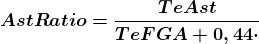 \boldsymbol{AstRatio=\frac{TeAst}{TeFGA+0,44\cdot TeFTA+TeTO}\cdot 100}