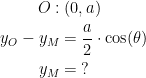 \begin{align*} O: &\;(0,a) \\ y_O-y_M &= \frac{a}{2}\cdot \cos(\theta ) \\ y_M &=\;? \end{align*}