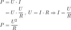 \begin{align*} P &= U\cdot I \\ &= U\cdot \frac{U}{R}\;,\;U=I\cdot R\Rightarrow I=\frac{U}{R} \\ P &= \frac{U^2}{R} \end{align*}