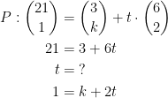 \begin{align*} P:\binom{21}{1} &= \binom{3}{k}+t\cdot \binom{6}{2} \\ 21 &= 3+6t \\ t &= \;? \\ 1 &= k+2t \end{align*}
