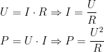 \begin{align*} U &= I\cdot R\Rightarrow I=\frac{U}{R} \\ P &= U\cdot I\Rightarrow P=\frac{U^2}{R} \end{align*}