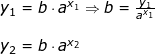 \small \begin{array}{lllllll} y_1=b\cdot a^{x_1}\Rightarrow b=\frac{y_1}{a^{x_1}}\\\\ y_2=b\cdot a^{x_2} \end{array}