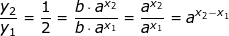 \small \frac{y_2}{y_1}=\frac{1}{2}=\frac{b\cdot a^{x_2}}{b\cdot a^{x_1}}=\frac{ a^{x_2}}{ a^{x_1}}=a^{x_2-x_1}