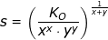 \small s=\left ( \frac{K_O}{x^x\cdot y^y} \right )^{\frac{1}{x+y}}