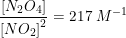 \small \frac{\left [ N_2O_4 \right ]}{\left [ NO_2 \right ]^2}=217\; M^{-1}