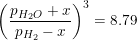 \small \left (\frac{{p_{H_2O}+x} }{{p_{H_2}} -x } \right )^3=8.79