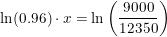 \small \ln(0.96)\cdot x=\ln\left (\frac{9000}{12350} \right )