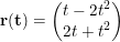 \small \mathbf{r(t)}=\begin{pmatrix} t-2t^2\\ 2t+t^2 \end{pmatrix}