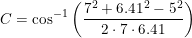 \small \small C=\cos^{-1}\left ( \frac{7^2+6.41^2-5^2}{2\cdot 7\cdot 6.41} \right )