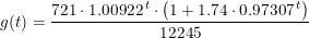 \small g(t)=\frac{721\cdot 1.00922^{\, t}\cdot \left ( 1+1.74\cdot 0.97307^{\, t} \right )}{12245}