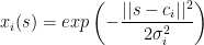 x_i(s)=exp\left ( -\frac{||s-c_i||^2}{2 \sigma _i^2} \right )