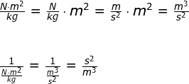 \begin{array}{llllll} \frac{N\cdot m^2}{kg}=\frac{N}{kg}\cdot m^2=\frac{m}{s^2}\cdot m^2=\frac{m^3}{s^2}\\\\\\ \frac{1}{\frac{N\cdot m^2}{kg}}=\frac{1}{\frac{m^3}{s^2}}=\frac{s^2}{m^3} \end{}