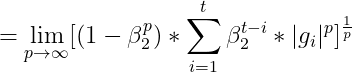=\lim_{p \to \infty }[(1-\beta _{2}^{p})*\sum_{i=1}^{t}\beta _{2}^{t-i}*|g_{i}|^p]^\frac{1}{p}