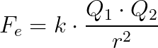 F_{e}=k\cdot \frac{Q_{1}\cdot Q_{2}}{r^{2}}