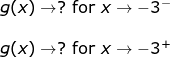 \small \begin{array}{llllll} g(x)\rightarrow ?\textup{ for }x \to -3^-\\\\ g(x)\rightarrow ?\textup{ for }x \to -3^+ \end{array}