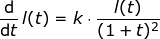\small \frac{\mathrm{d} }{\mathrm{d} t}\, l(t)=k\cdot \frac{l(t)}{(1+t)^{2}}