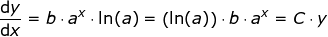 \small \frac{\mathrm{d} y}{\mathrm{d} x}=b\cdot a^x\cdot \ln(a)=\left ( \ln(a) \right )\cdot b\cdot a^x=C\cdot y