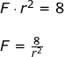 \small \small \begin{array}{llllll} F\cdot r^2=8\\\\ F=\frac{8}{r^2} \end{array}