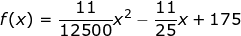 \small f(x)=\frac{11}{12500}x^2-\frac{11}{25}x+175