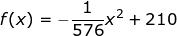\small f(x)=-\frac{1}{576}x^2+210