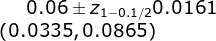 0.06\pm z_{1-0.1 /2}0.0161\\ \left (0.0335 ,0.0865 \right )
