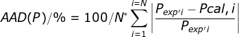 AAD(P)/%=100/N^{*}\sum_{i=1}^{i=N}\left | \frac{P_{exp'i}-Pcal,i}{P_{exp'i}} \right |