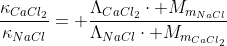 frac{kappa_{CaCl_2}}{kappa_{NaCl}}= frac{Lambda_{CaCl_2}cdot M_{m_{NaCl}}}{Lambda_{NaCl}cdot M_{m_{CaCl_2}}}