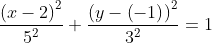 frac{left(x-2ight)^2}{5^2}+frac{left(y-left(-1ight)ight)^2}{3^2}=1