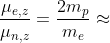 \small \frac{\mu_{e,z}}{\mu_{n,z}}=\frac{2m_p}{m_e}\approx 3672