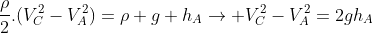 frac{
ho}{2}.(V^{2}_{C}-V_{A}^{2})=
ho g h_{A}
ightarrow V_{C}^{2}-V_{A}^{2}=2gh_{A}