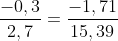 \frac{-0,3}{2,7} =\frac{-1,71}{15,39}