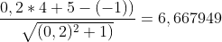 \frac{0,2*4+5-(-1))}{\sqrt{(0,2)^2+1)}}=6,667949